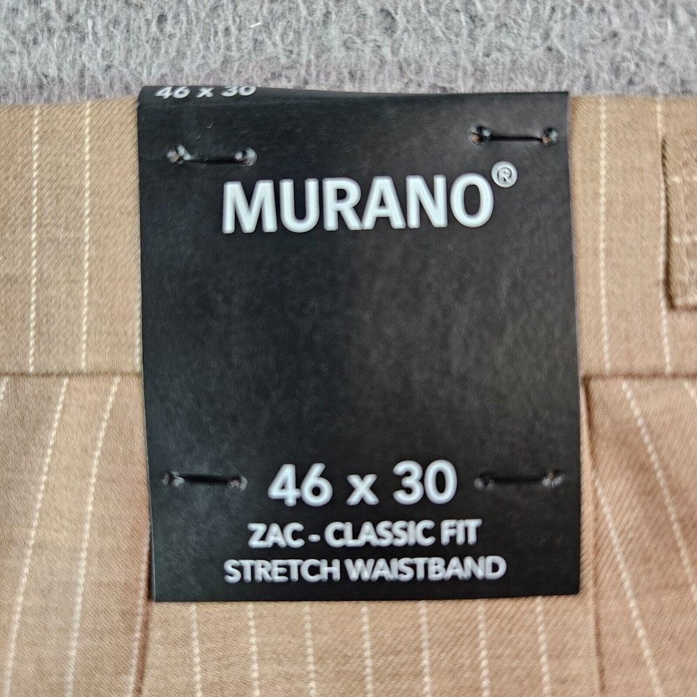 $99 NWT Murano Big Man Dress Pants Men 46x30 Zac‎ Pleated Brown Pinstriped